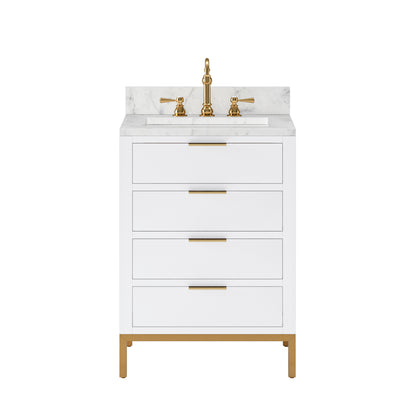 Bristol 24 in. W x 21.5 in. D Vanity in Pure White with Marble Top in White with White Basin | Water Creation
