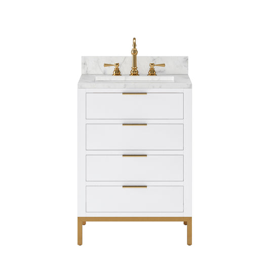 Bristol 24 in. W x 21.5 in. D Vanity in Pure White with Marble Top in White with White Basin | Water Creation