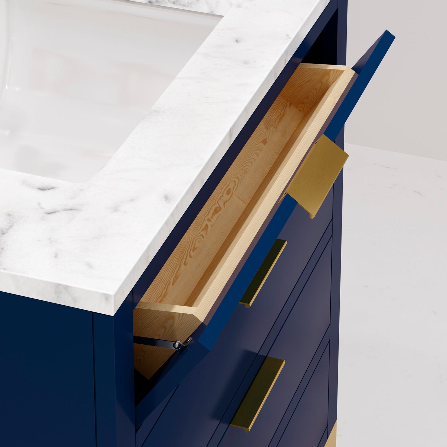 Bristol 30 in. W x 21.5 in. D Vanity in Monarch Blue with Marble Top in White with White Basin | Water Creation