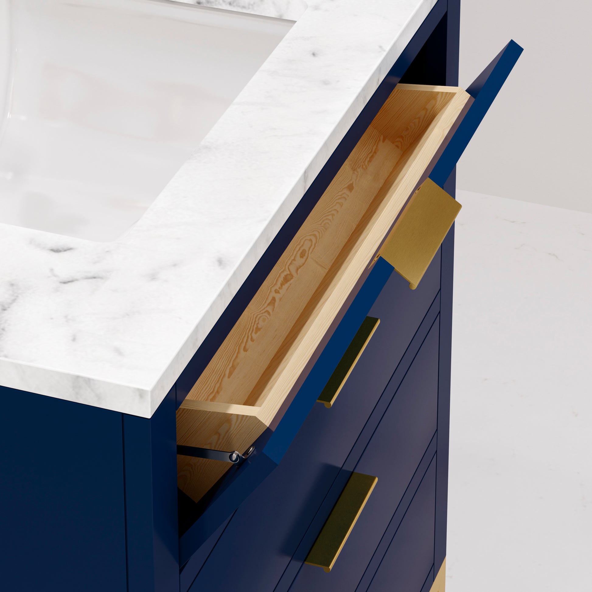 Bristol 30 in. W x 21.5 in. D Vanity in Monarch Blue with Marble Top in White with White Basin | Water Creation