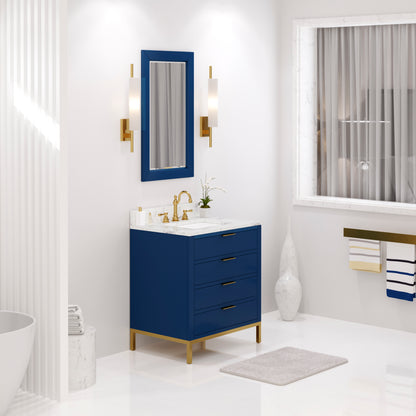 Bristol 30 in. W x 21.5 in. D Vanity in Monarch Blue with Marble Top in White with White Basin | Water Creation
