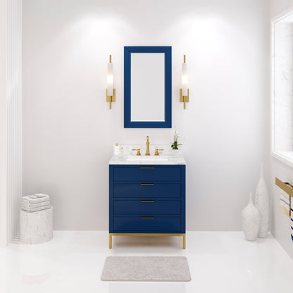 Bristol 30 in. W x 21.5 in. D Vanity in Monarch Blue with Marble Top in White with White Basin | Water Creation