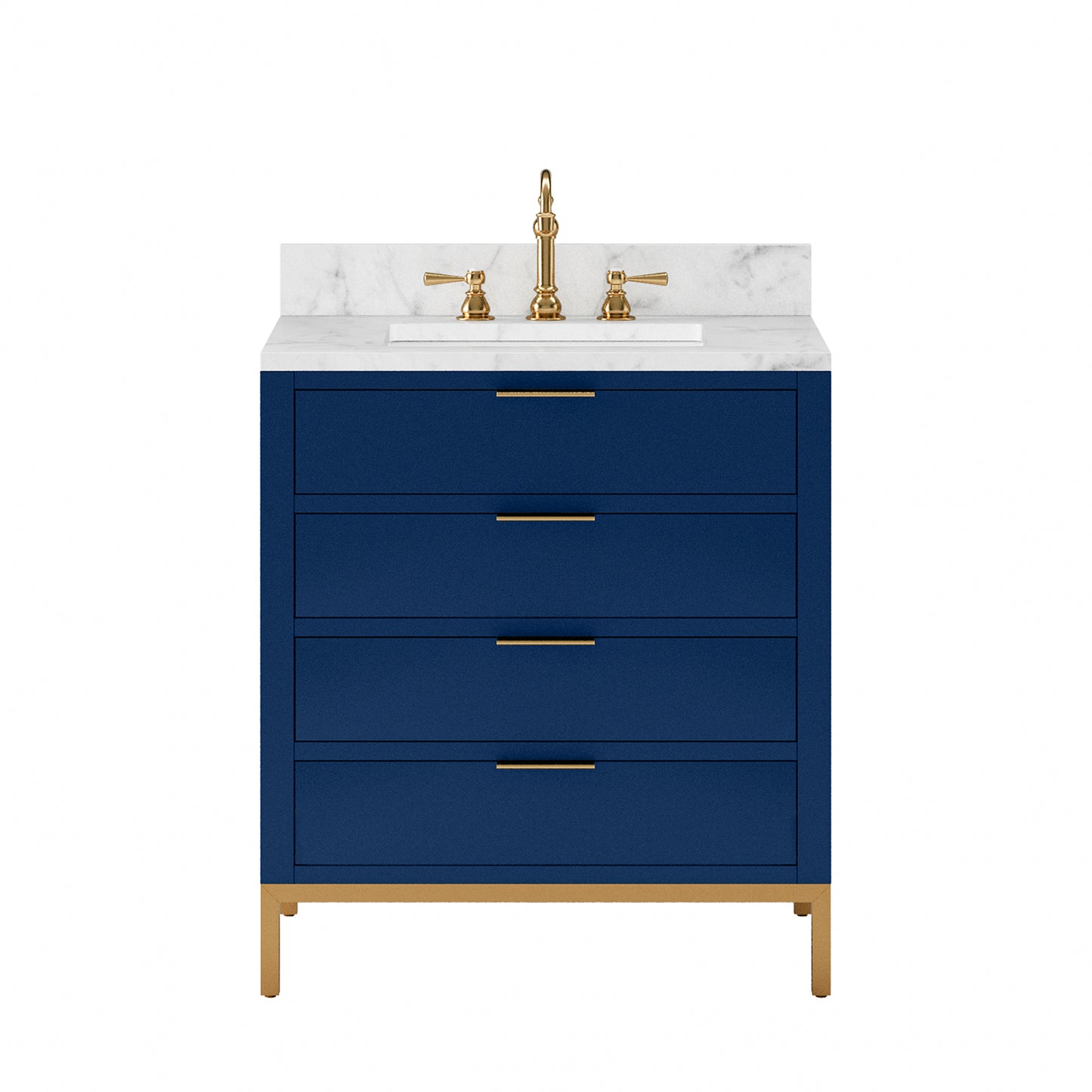 Bristol 30 in. W x 21.5 in. D Vanity in Monarch Blue with Marble Top in White with White Basin | Water Creation