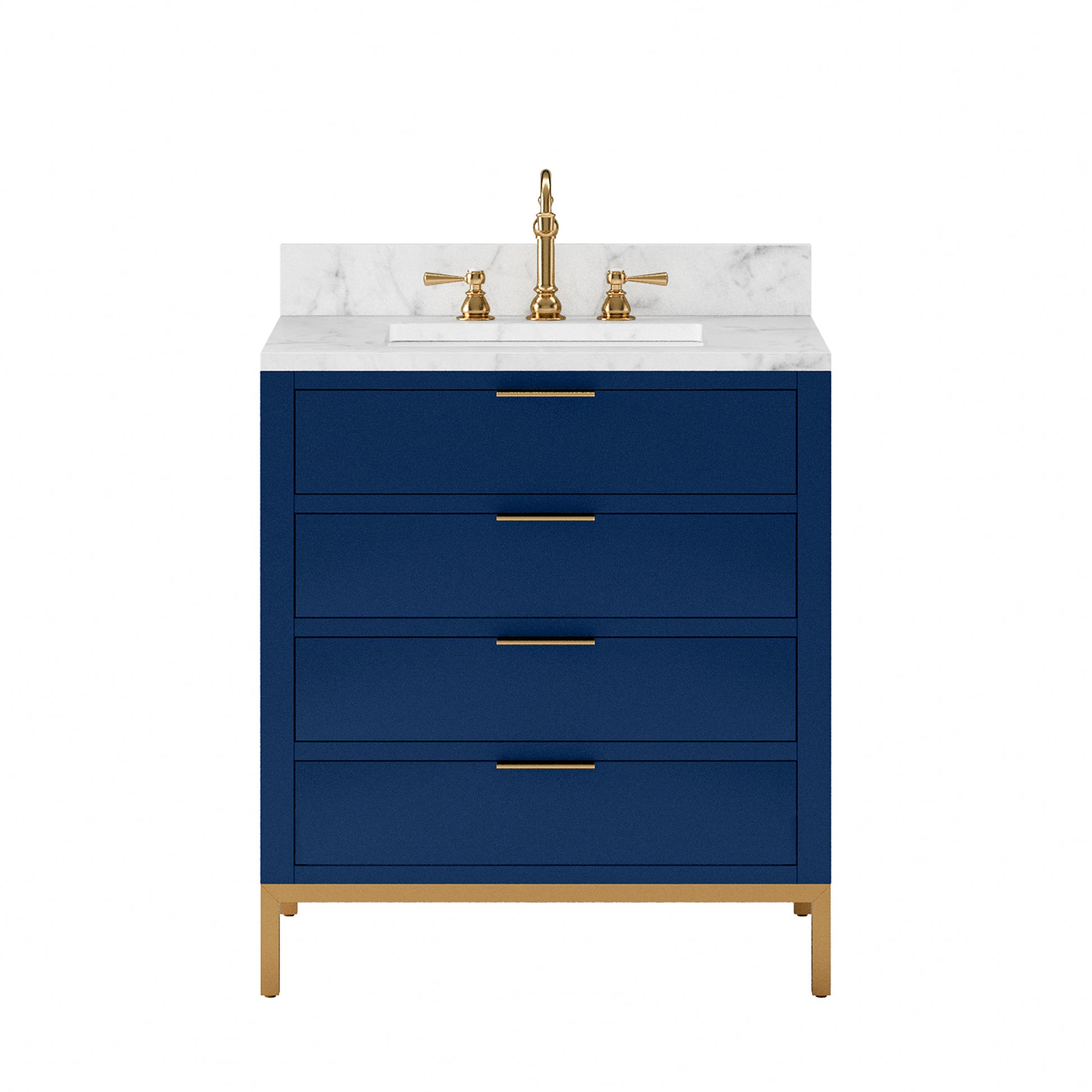 Bristol 30 in. W x 21.5 in. D Vanity in Monarch Blue with Marble Top in White with White Basin | Water Creation