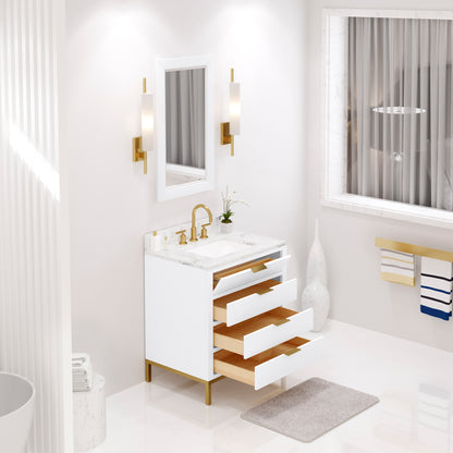 Bristol 30 in. W x 21.5 in. D Vanity in Pure White with Marble Top in White with White Basin | Water Creation