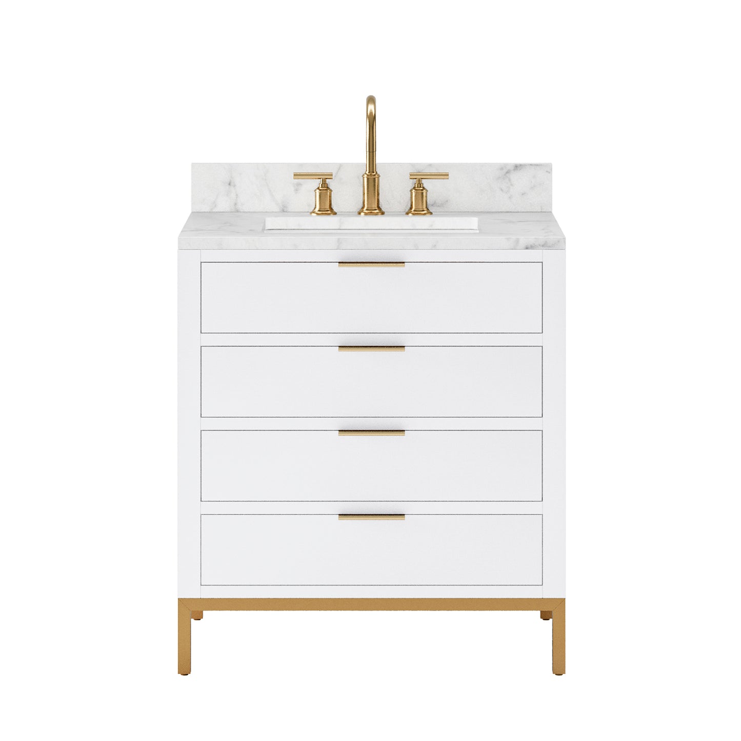 Bristol 30 in. W x 21.5 in. D Vanity in Pure White with Marble Top in White with White Basin | Water Creation