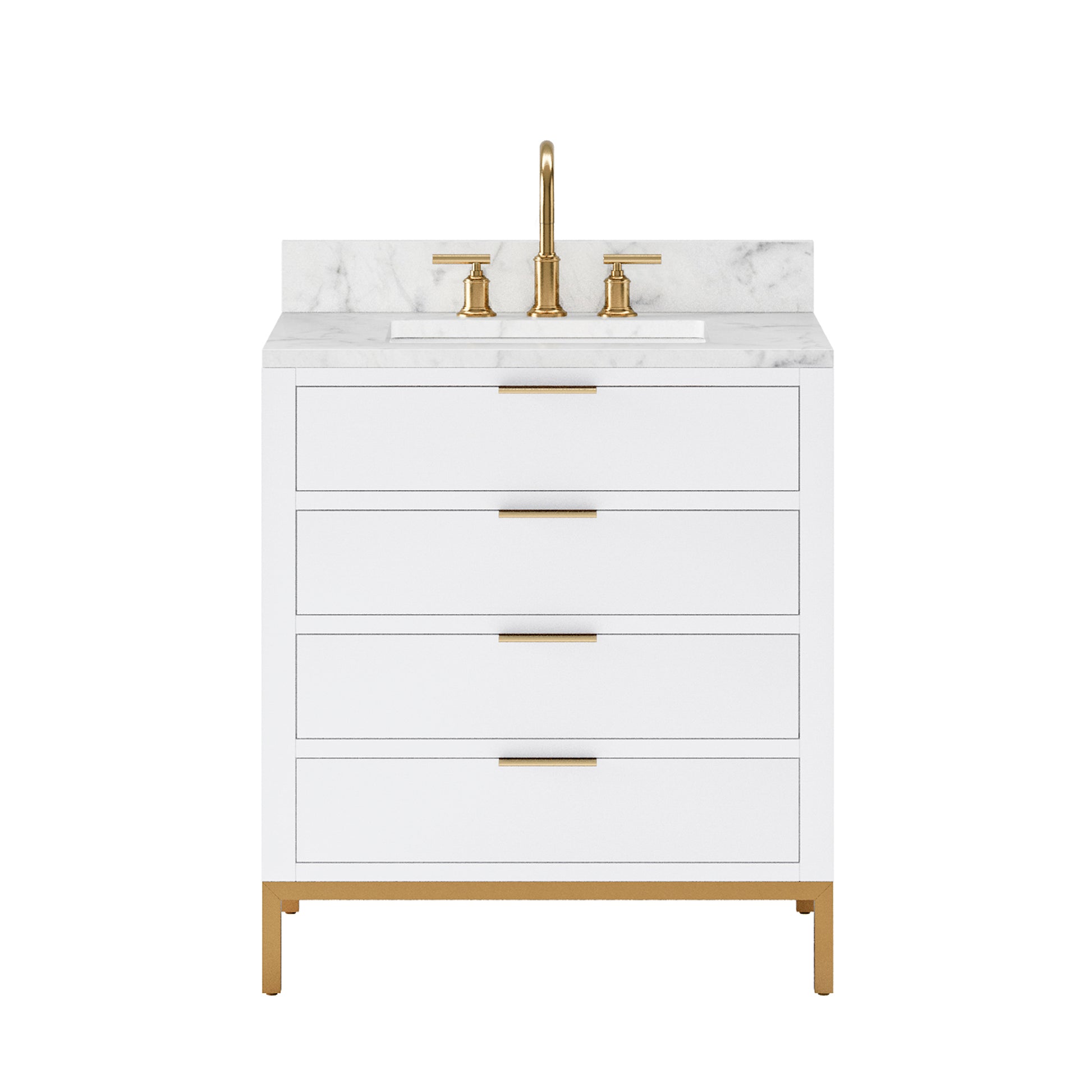 Bristol 30 in. W x 21.5 in. D Vanity in Pure White with Marble Top in White with White Basin | Water Creation