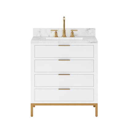 Bristol 30 in. W x 21.5 in. D Vanity in Pure White with Marble Top in White with White Basin | Water Creation