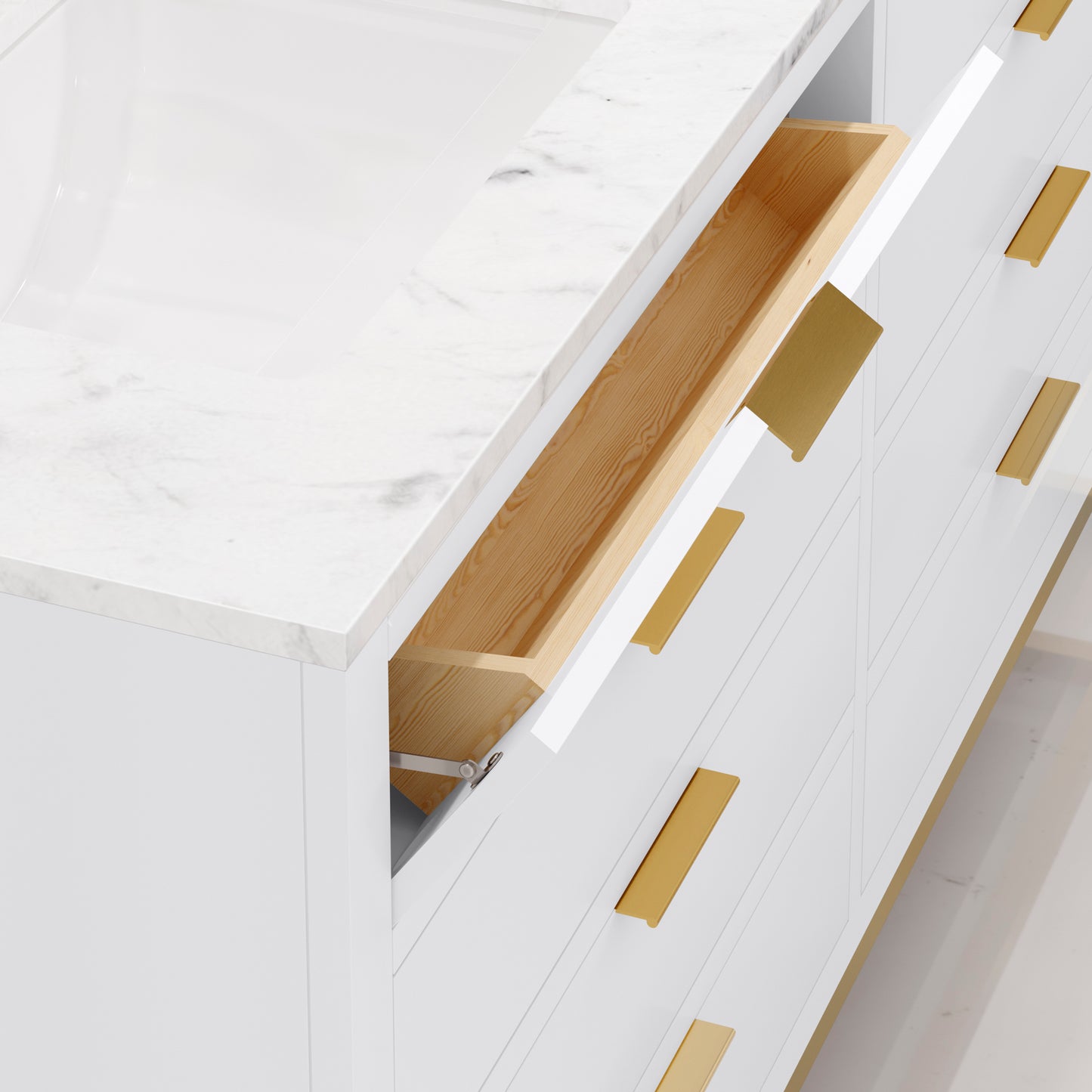 Bristol 60 in. W x 21.5 in. D Vanity in Pure White with Marble Top in White with White Basin | Water Creation