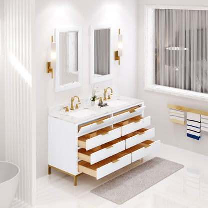 Bristol 60 in. W x 21.5 in. D Vanity in Pure White with Marble Top in White with White Basin | Water Creation