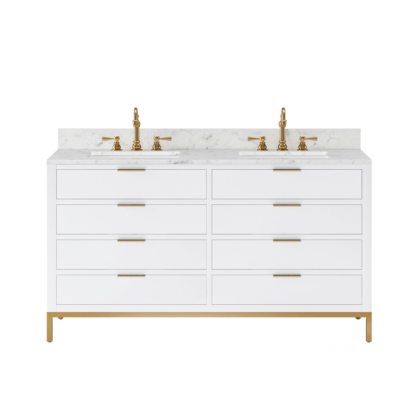 Bristol 60 in. W x 21.5 in. D Vanity in Pure White with Marble Top in White with White Basin | Water Creation