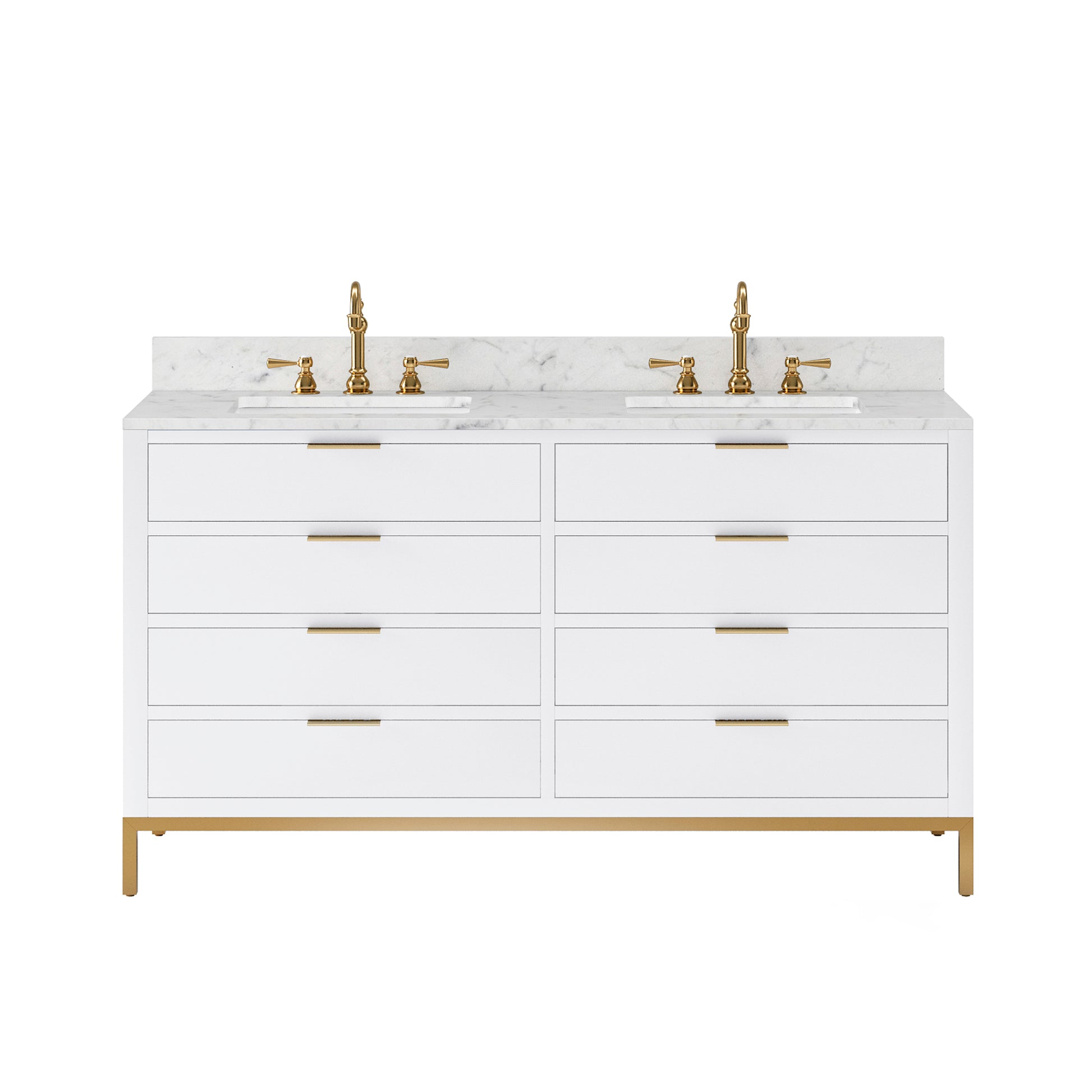Bristol 60 in. W x 21.5 in. D Vanity in Pure White with Marble Top in White with White Basin | Water Creation