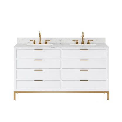 Bristol 60 in. W x 21.5 in. D Vanity in Pure White with Marble Top in White with White Basin | Water Creation