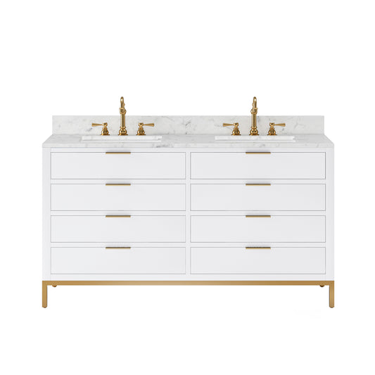 Bristol 60 in. W x 21.5 in. D Vanity in Pure White with Marble Top in White with White Basin | Water Creation