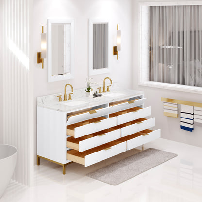 Bristol 72 in. W x 21.5 in. D Vanity in Pure White with Marble Top in White with White Basin | Water Creation