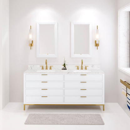 Bristol 72 in. W x 21.5 in. D Vanity in Pure White with Marble Top in White with White Basin | Water Creation