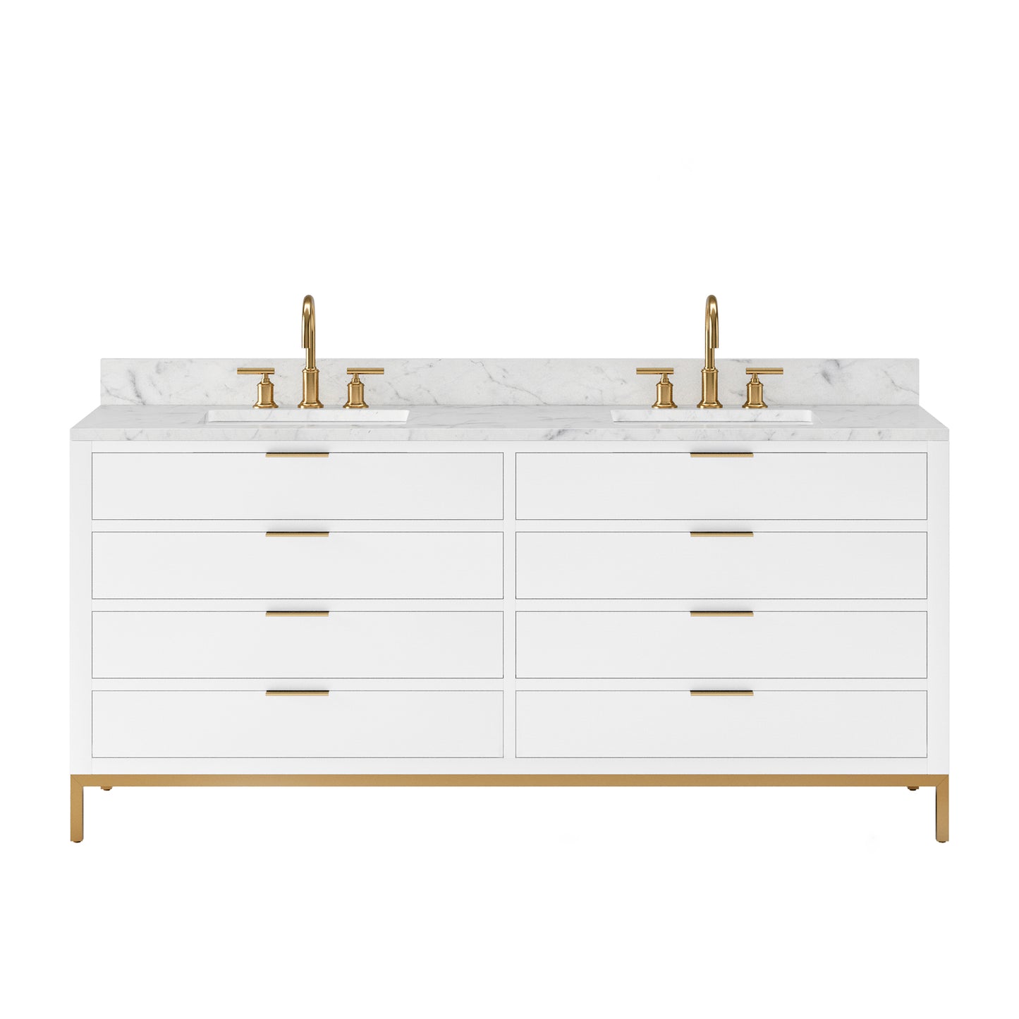Bristol 72 in. W x 21.5 in. D Vanity in Pure White with Marble Top in White with White Basin | Water Creation