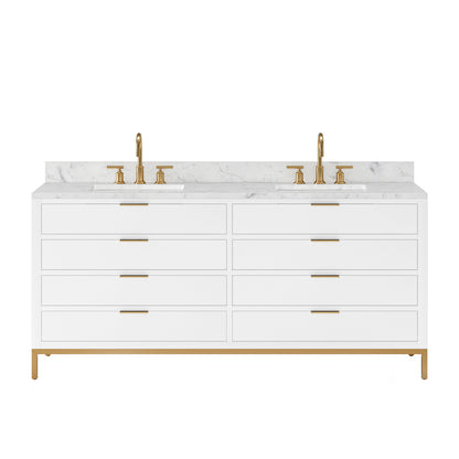 Bristol 72 in. W x 21.5 in. D Vanity in Pure White with Marble Top in White with White Basin | Water Creation