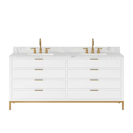 Bristol 72 in. W x 21.5 in. D Vanity in Pure White with Marble Top in White with White Basin | Water Creation