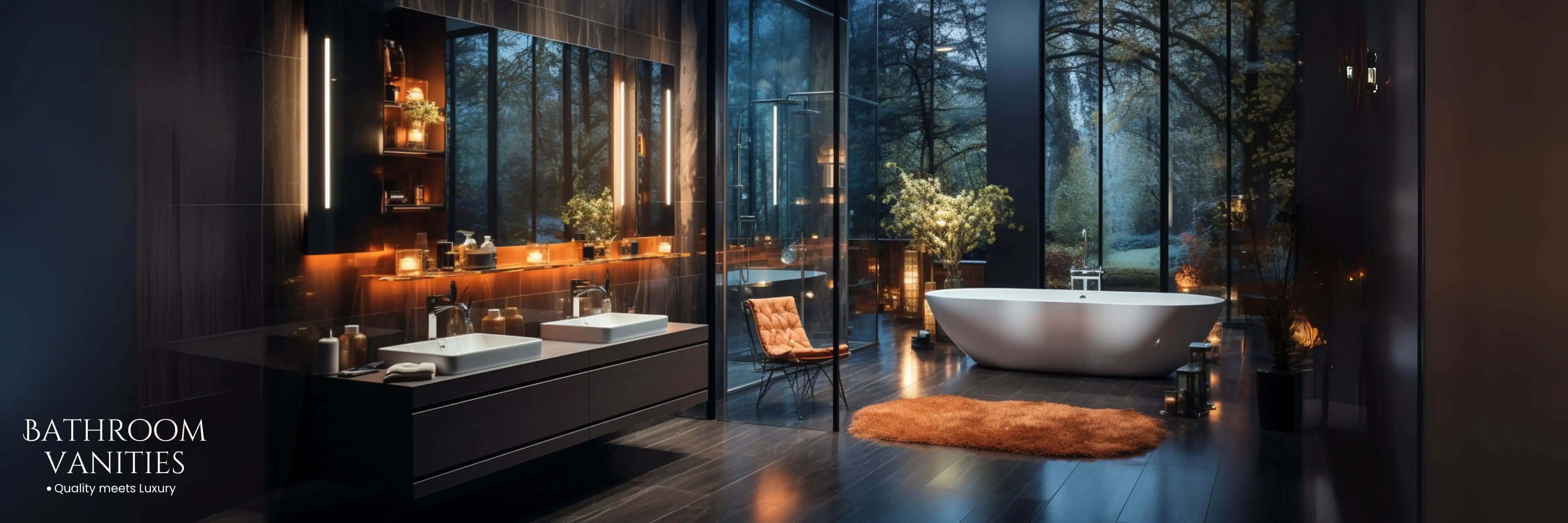 Yala Vanity promotional banner featuring a luxury bathroom interior