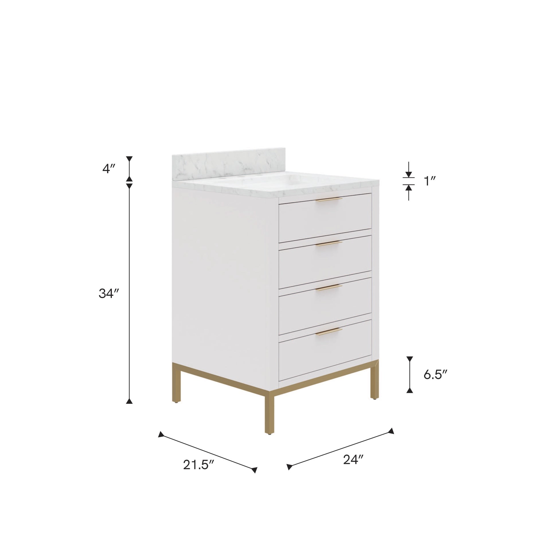 Bristol 24 in. W x 21.5 in. D Vanity in Pure White with Marble Top in White with White Basin | Water Creation