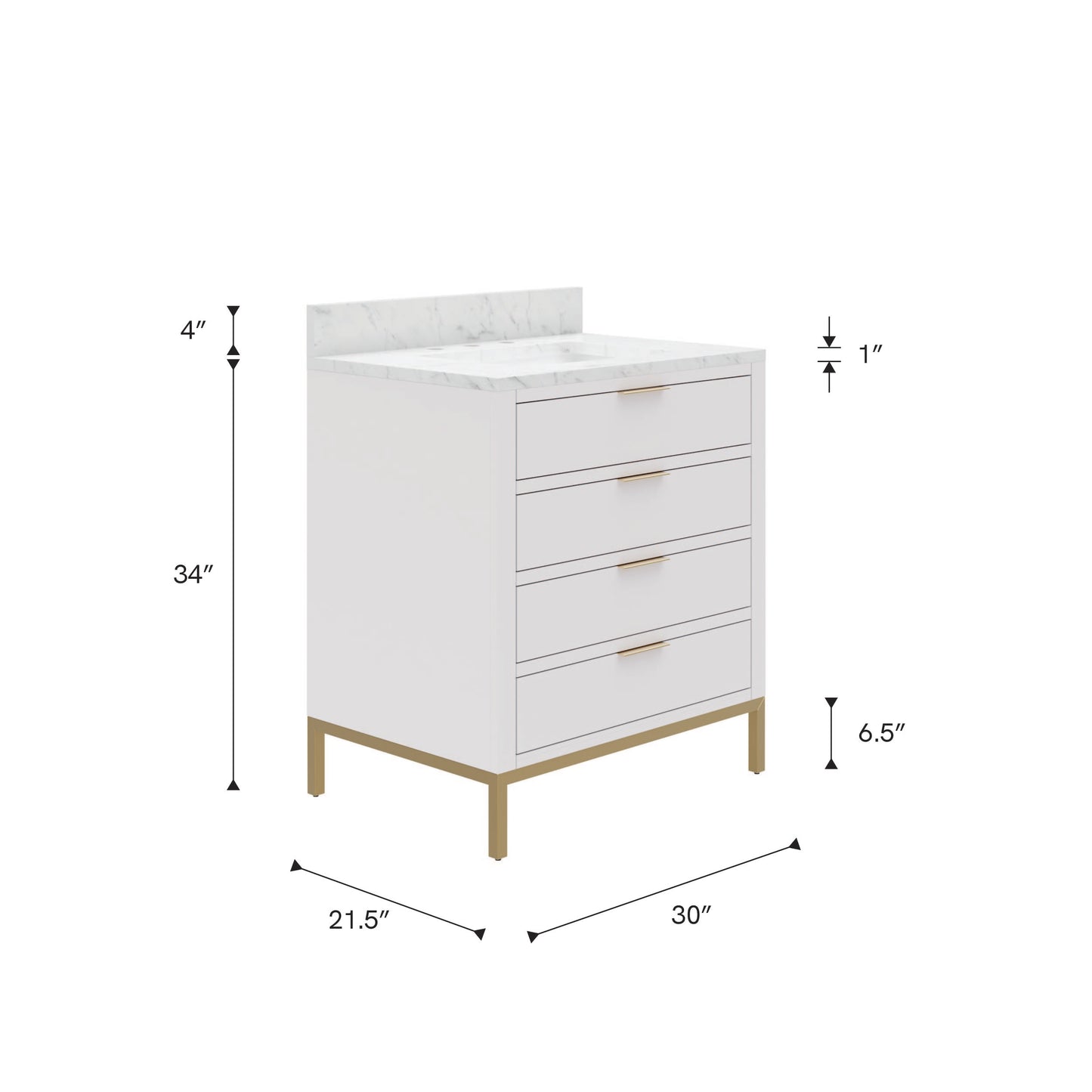 Bristol 30 in. W x 21.5 in. D Vanity in Pure White with Marble Top in White with White Basin | Water Creation