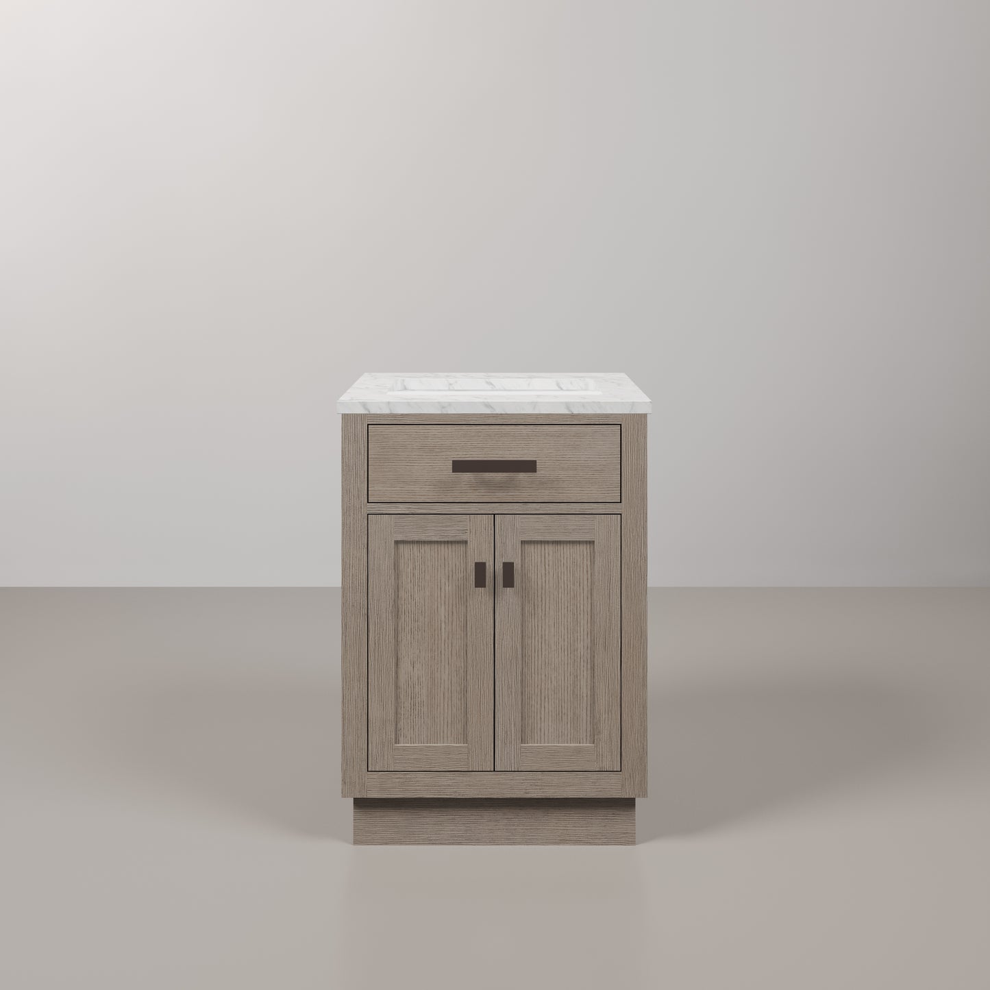 Chestnut 24 in. W x 21.5 in. D Vanity in Grey Oak with Marble Vanity Top in White with White Basin | Water Creation