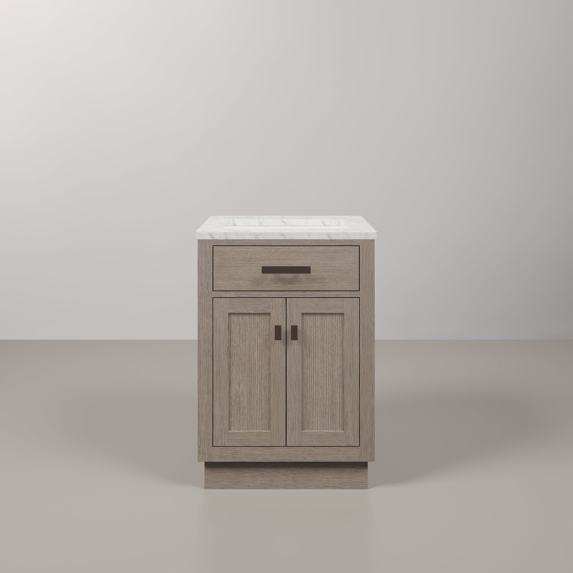 Chestnut 24 in. W x 21.5 in. D Vanity in Grey Oak with Marble Vanity Top in White with White Basin | Water Creation