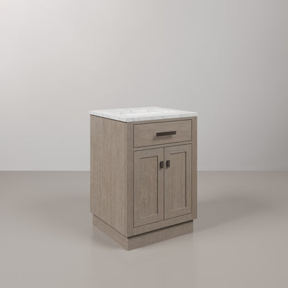 Chestnut 24 in. W x 21.5 in. D Vanity in Grey Oak with Marble Vanity Top in White with White Basin | Water Creation