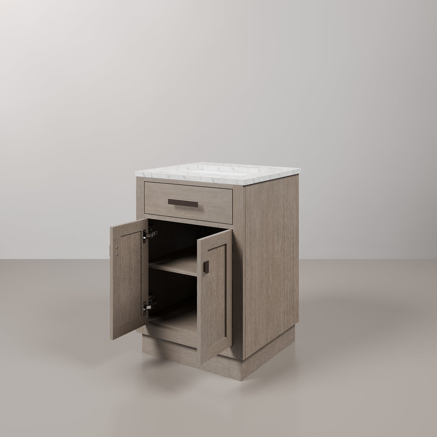 Chestnut 24 in. W x 21.5 in. D Vanity in Grey Oak with Marble Vanity Top in White with White Basin | Water Creation