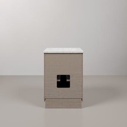 Chestnut 24 in. W x 21.5 in. D Vanity in Grey Oak with Marble Vanity Top in White with White Basin | Water Creation