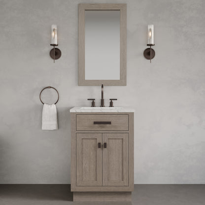 Chestnut 24 in. W x 21.5 in. D Vanity in Grey Oak with Marble Vanity Top in White with White Basin | Water Creation