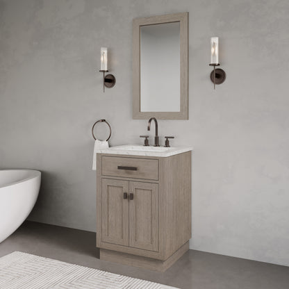 Chestnut 24 in. W x 21.5 in. D Vanity in Grey Oak with Marble Vanity Top in White with White Basin | Water Creation