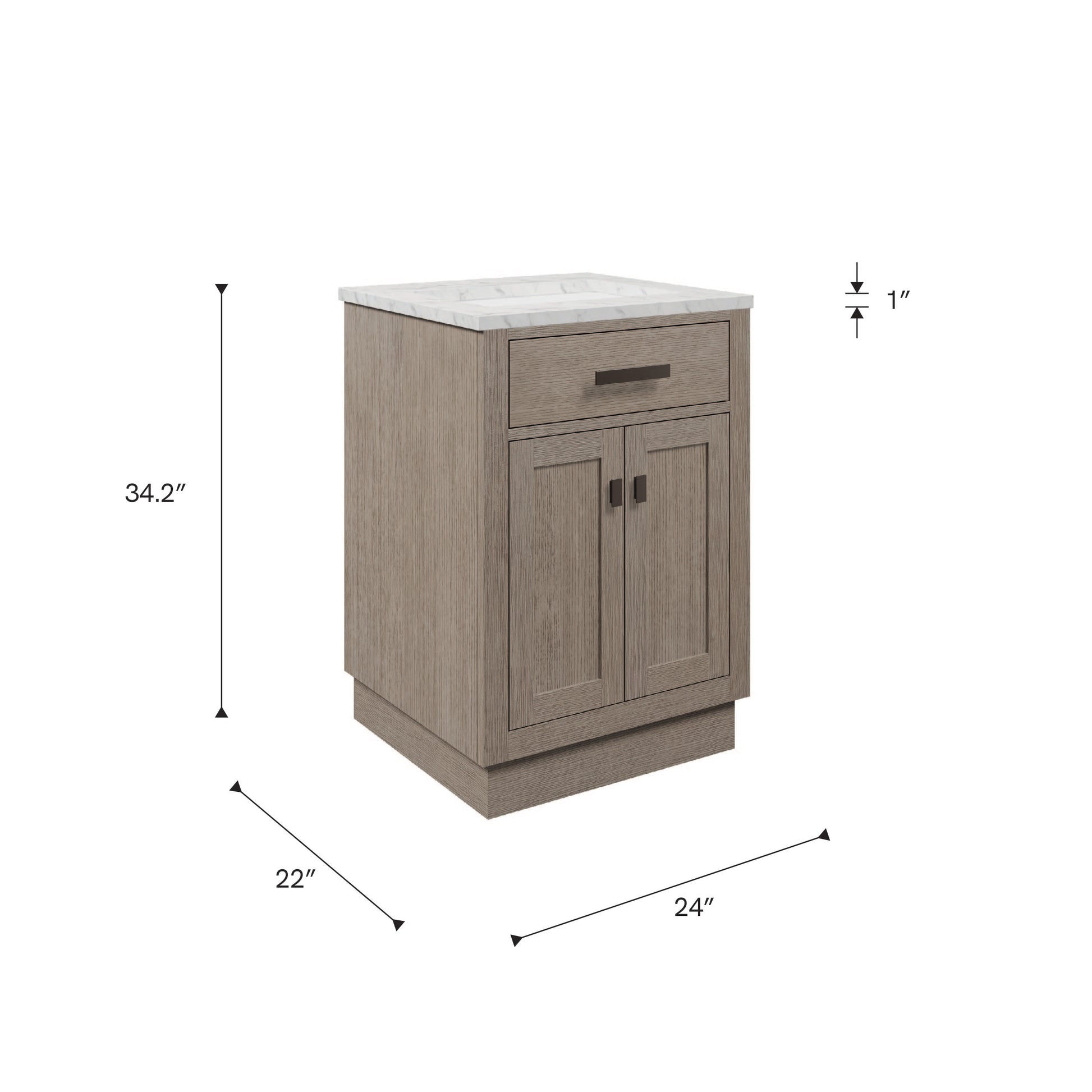 Chestnut 24 in. W x 21.5 in. D Vanity in Grey Oak with Marble Vanity Top in White with White Basin | Water Creation
