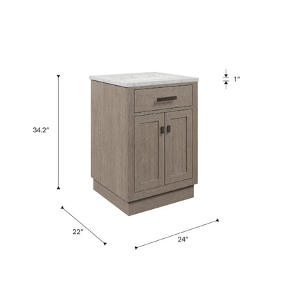 Chestnut 24 in. W x 21.5 in. D Vanity in Grey Oak with Marble Vanity Top in White with White Basin | Water Creation