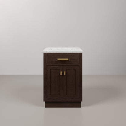 Chestnut 24 in. W x 21.5 in. D Vanity in Brown Oak with Marble Vanity Top in White with White Basin | Water Creation