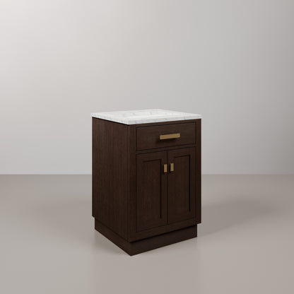 Chestnut 24 in. W x 21.5 in. D Vanity in Brown Oak with Marble Vanity Top in White with White Basin | Water Creation