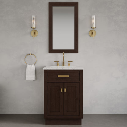 Chestnut 24 in. W x 21.5 in. D Vanity in Brown Oak with Marble Vanity Top in White with White Basin | Water Creation