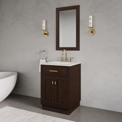 Chestnut 24 in. W x 21.5 in. D Vanity in Brown Oak with Marble Vanity Top in White with White Basin | Water Creation