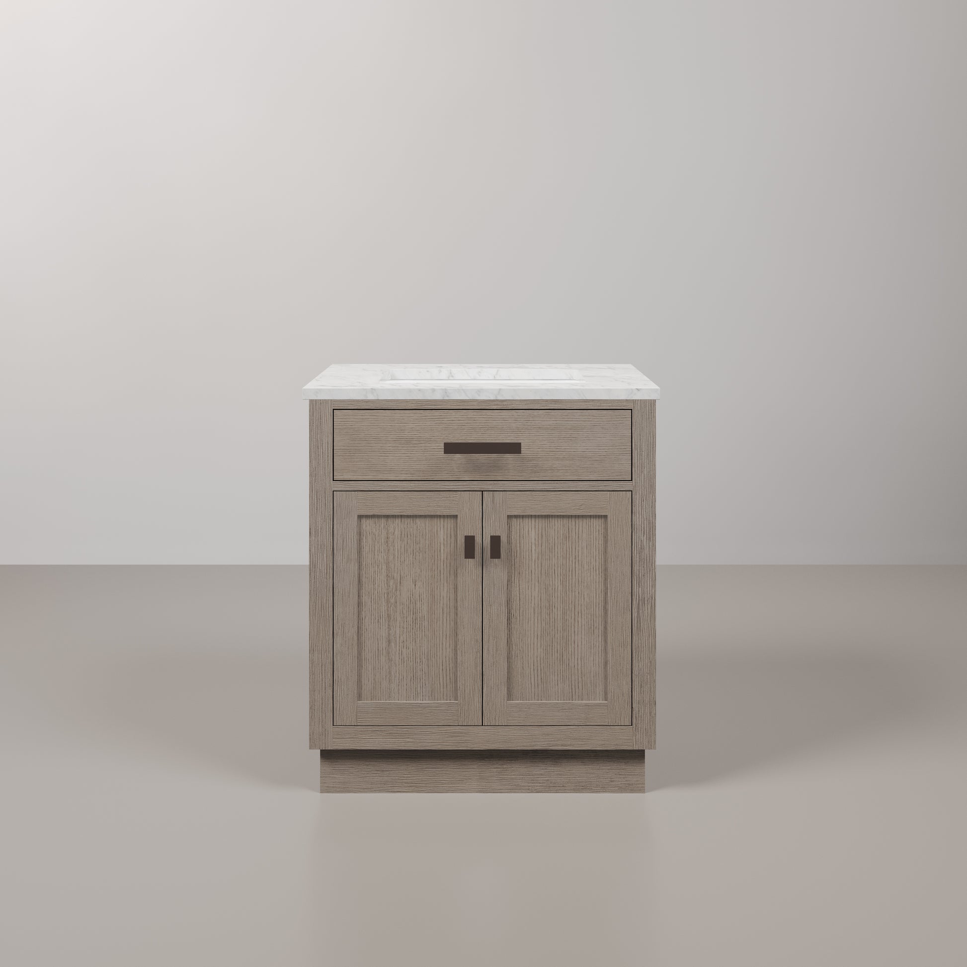 Chestnut 30 in. W x 21.5 in. D Vanity in Grey Oak with Marble Vanity Top in White with White Basin | Water Creation