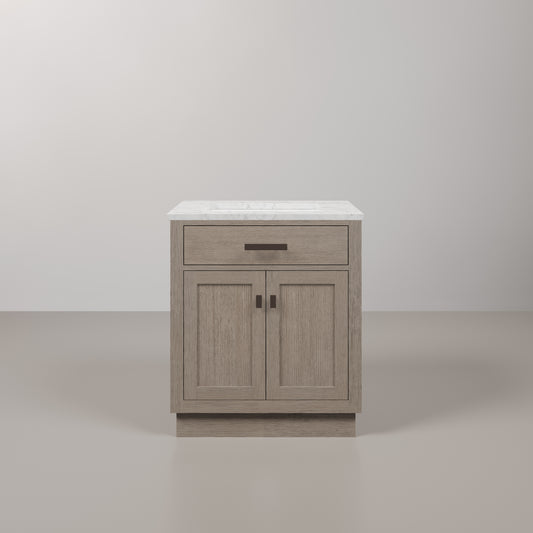 Chestnut 30 in. W x 21.5 in. D Vanity in Grey Oak with Marble Vanity Top in White with White Basin | Water Creation
