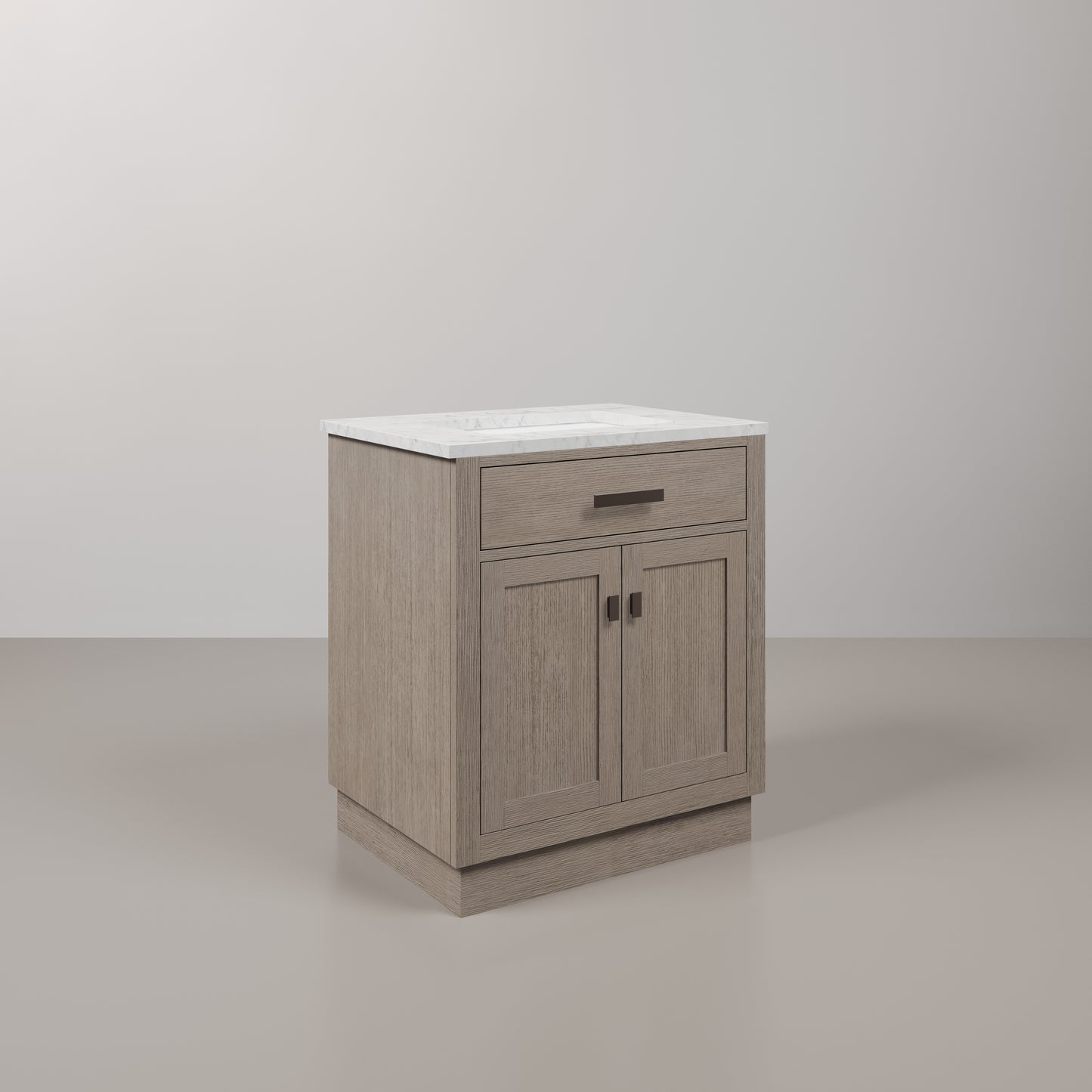 Chestnut 30 in. W x 21.5 in. D Vanity in Grey Oak with Marble Vanity Top in White with White Basin | Water Creation