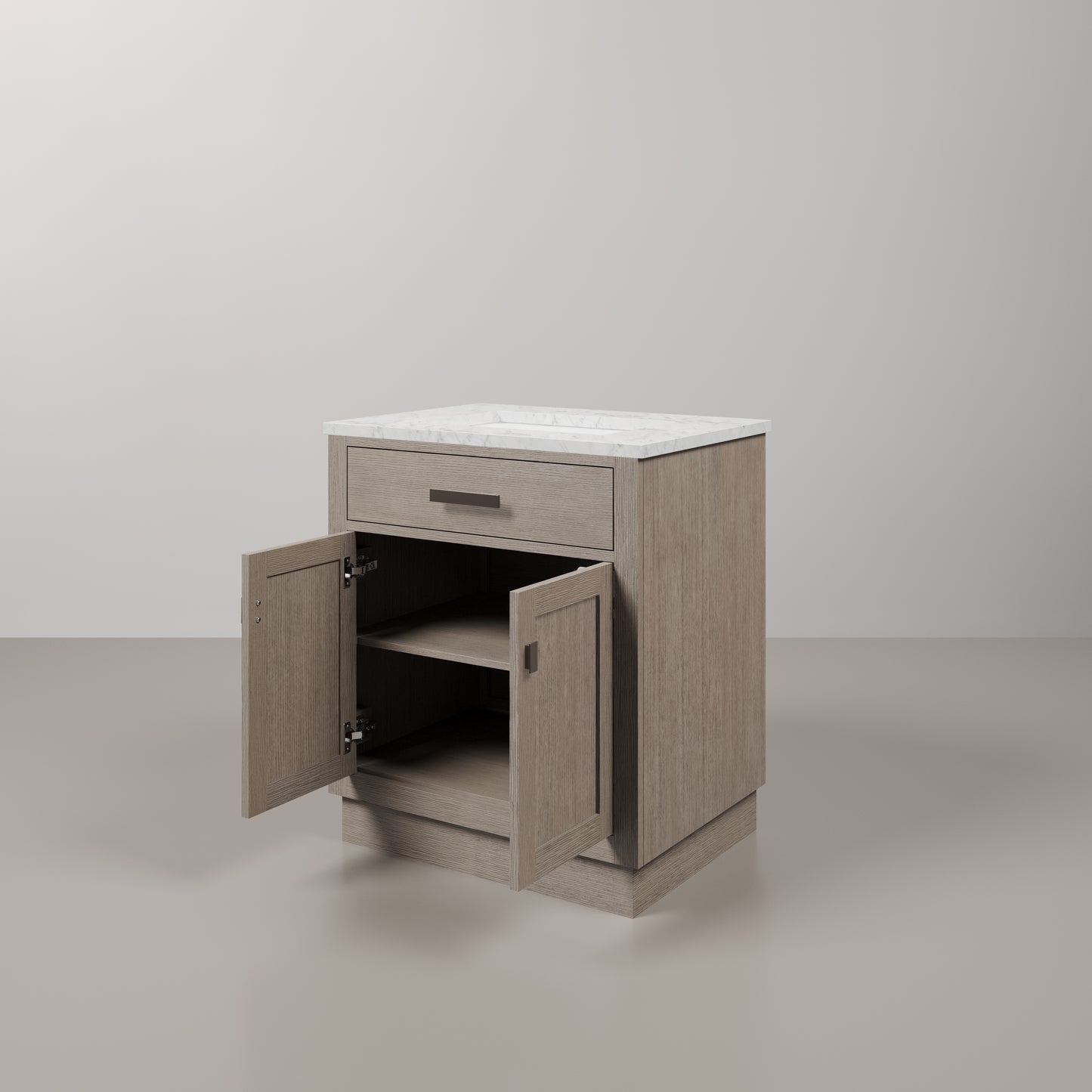 Chestnut 30 in. W x 21.5 in. D Vanity in Grey Oak with Marble Vanity Top in White with White Basin | Water Creation