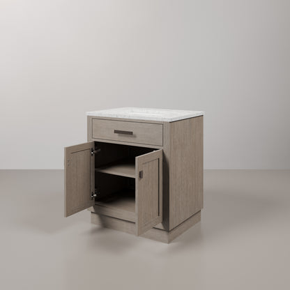 Chestnut 30 in. W x 21.5 in. D Vanity in Grey Oak with Marble Vanity Top in White with White Basin | Water Creation