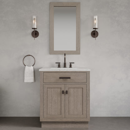 Chestnut 30 in. W x 21.5 in. D Vanity in Grey Oak with Marble Vanity Top in White with White Basin | Water Creation