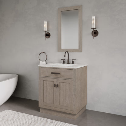 Chestnut 30 in. W x 21.5 in. D Vanity in Grey Oak with Marble Vanity Top in White with White Basin | Water Creation