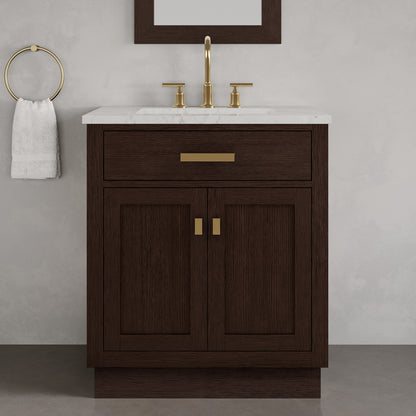 Chestnut 30 in. W x 21.5 in. D Vanity in Brown Oak with Marble Vanity Top in White with White Basin | Water Creation