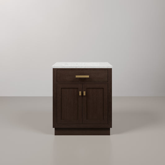 Chestnut 30 in. W x 21.5 in. D Vanity in Brown Oak with Marble Vanity Top in White with White Basin | Water Creation