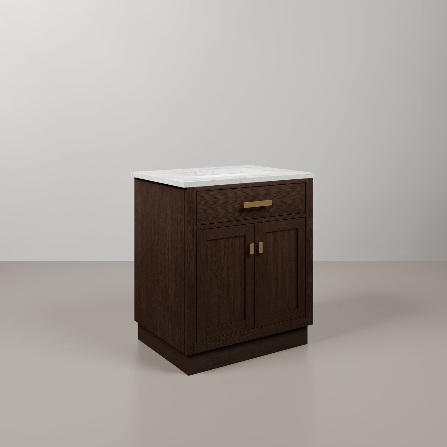 Chestnut 30 in. W x 21.5 in. D Vanity in Brown Oak with Marble Vanity Top in White with White Basin | Water Creation