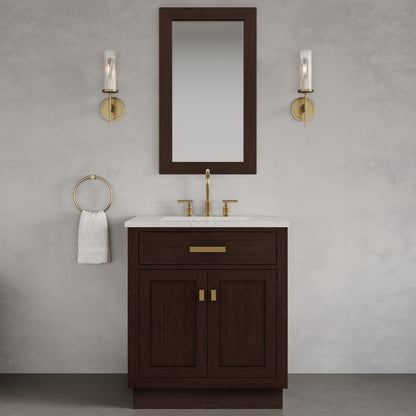 Chestnut 30 in. W x 21.5 in. D Vanity in Brown Oak with Marble Vanity Top in White with White Basin | Water Creation